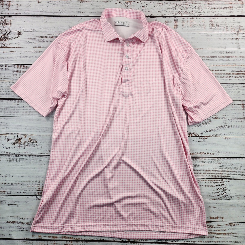 Collars & Co Dress Collar Polo Shirt Men's 3XL Pink Gingham Check Short Sleeve